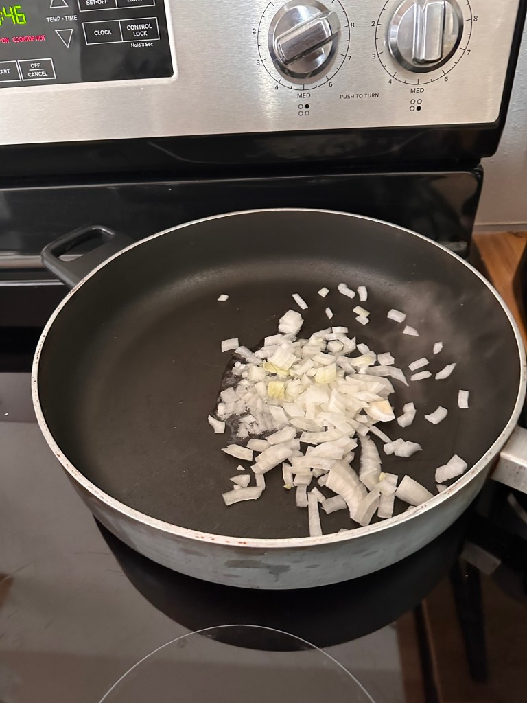 Diced onion in a pan