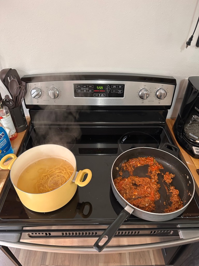 Food cooking on a stove 